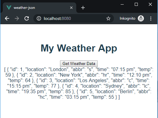 My Weather app with raw JSON data